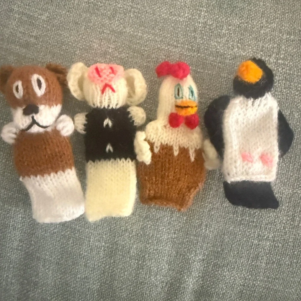 12 Knit Finger‎ Puppets Animal Collection Tiger Penguin Lion 12pc Set